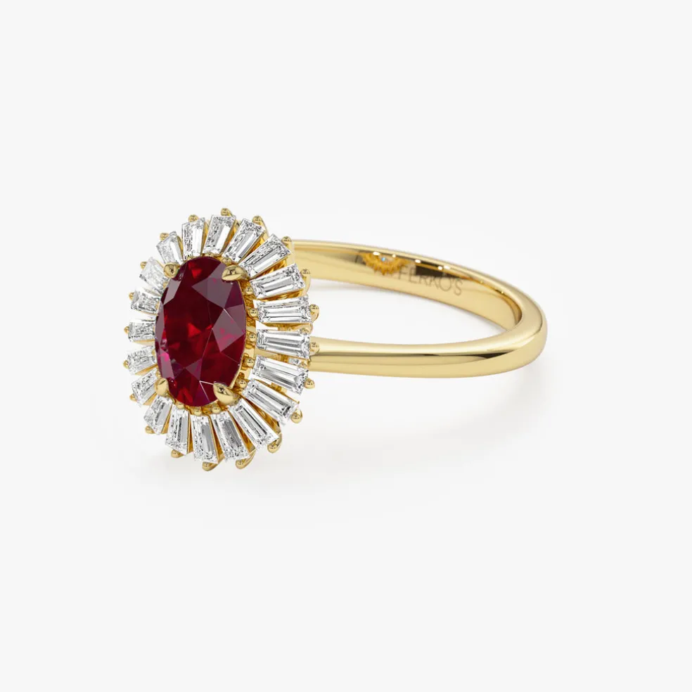 14k Baguette Diamond Ballerina Oval Ruby Ring