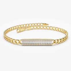 14k Baguette Diamond Bar Curb Link Bracelet