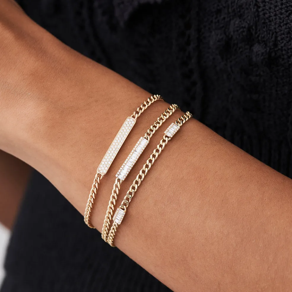 14k Baguette Diamond Bar Curb Link Bracelet