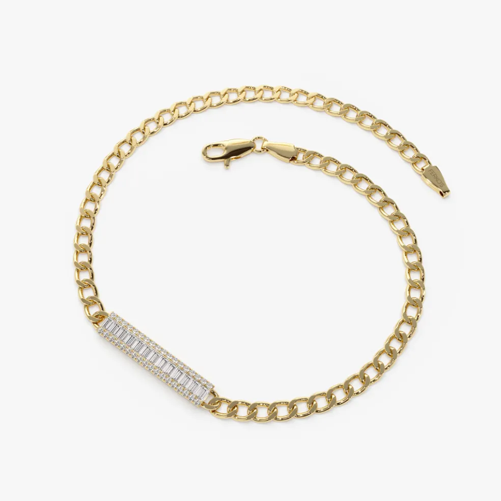 14k Baguette Diamond Bar Curb Link Bracelet