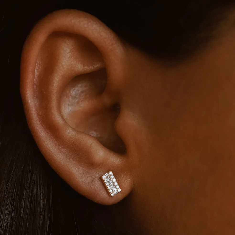 14K Baguette Diamond Bar Earrings