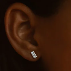 14K Baguette Diamond Bar Earrings