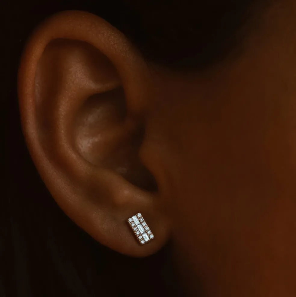 14K Baguette Diamond Bar Earrings