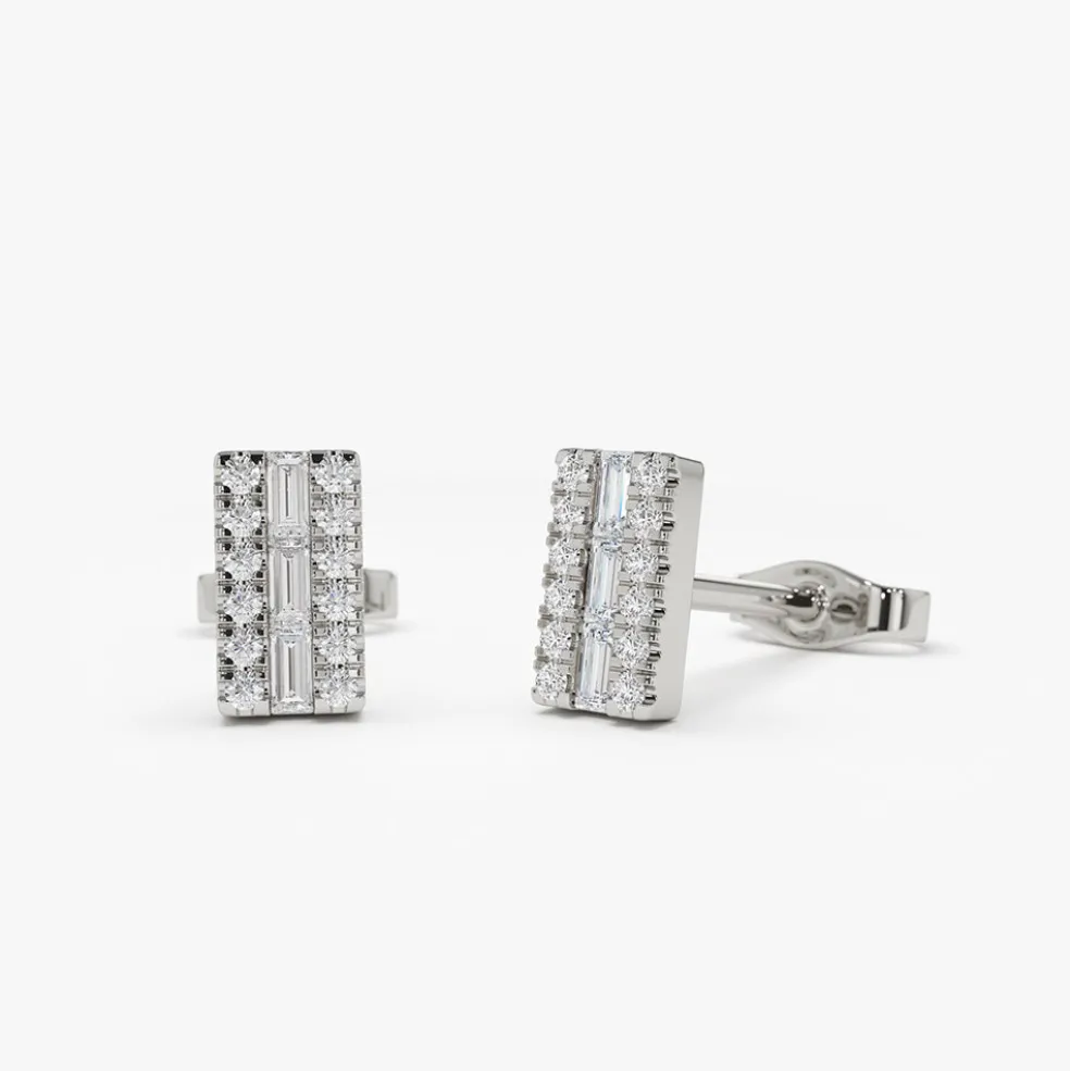 14K Baguette Diamond Bar Earrings