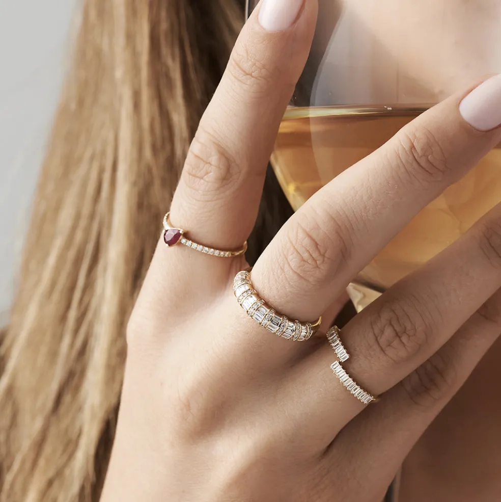 14k Baguette Diamond Bypass Ring