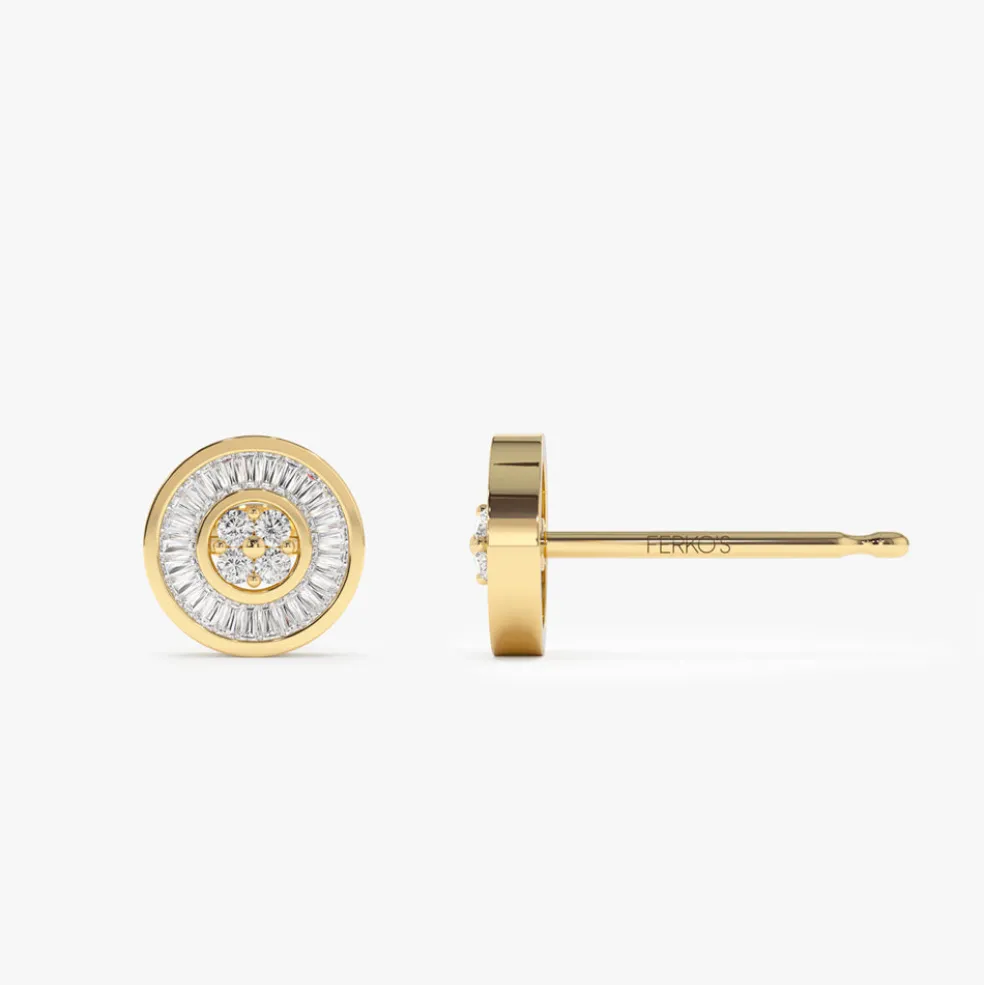 14k Baguette Diamond Channel Setting Disc Diamond Studs