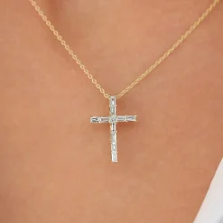 14K Baguette Diamond Cross