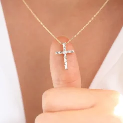 14K Baguette Diamond Cross