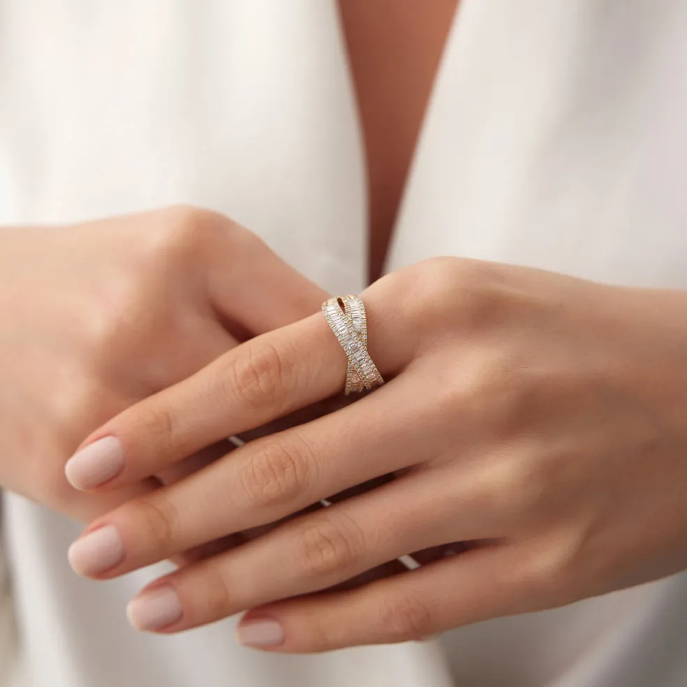 14k Baguette Diamond Crossover Ring