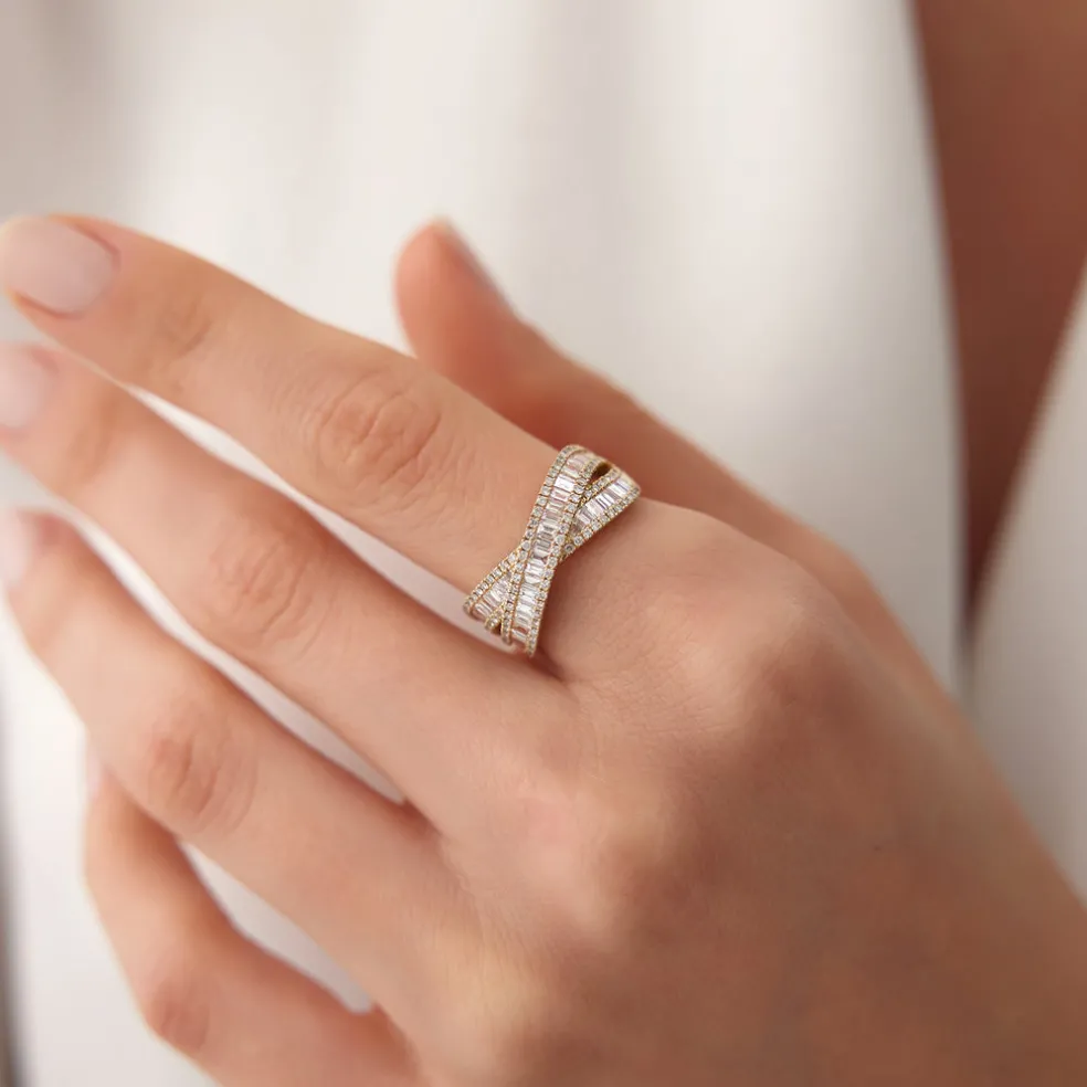 14k Baguette Diamond Crossover Ring