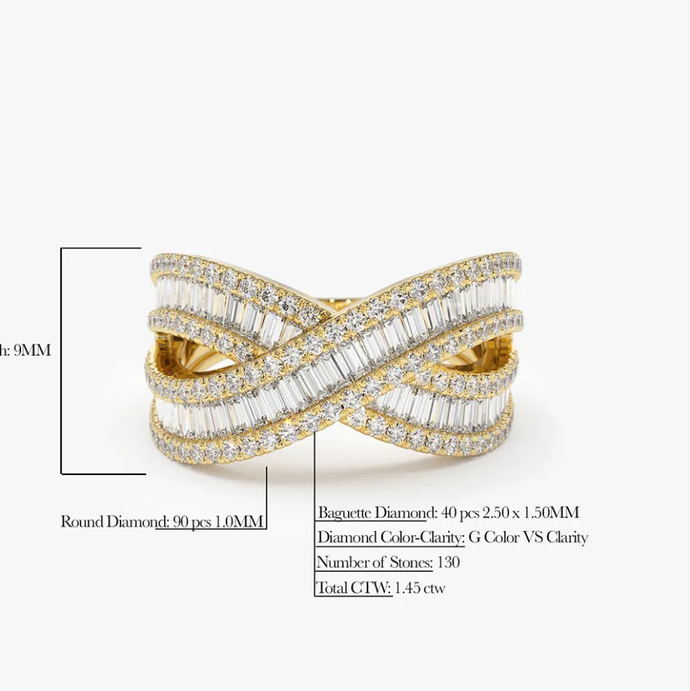 14k Baguette Diamond Crossover Ring