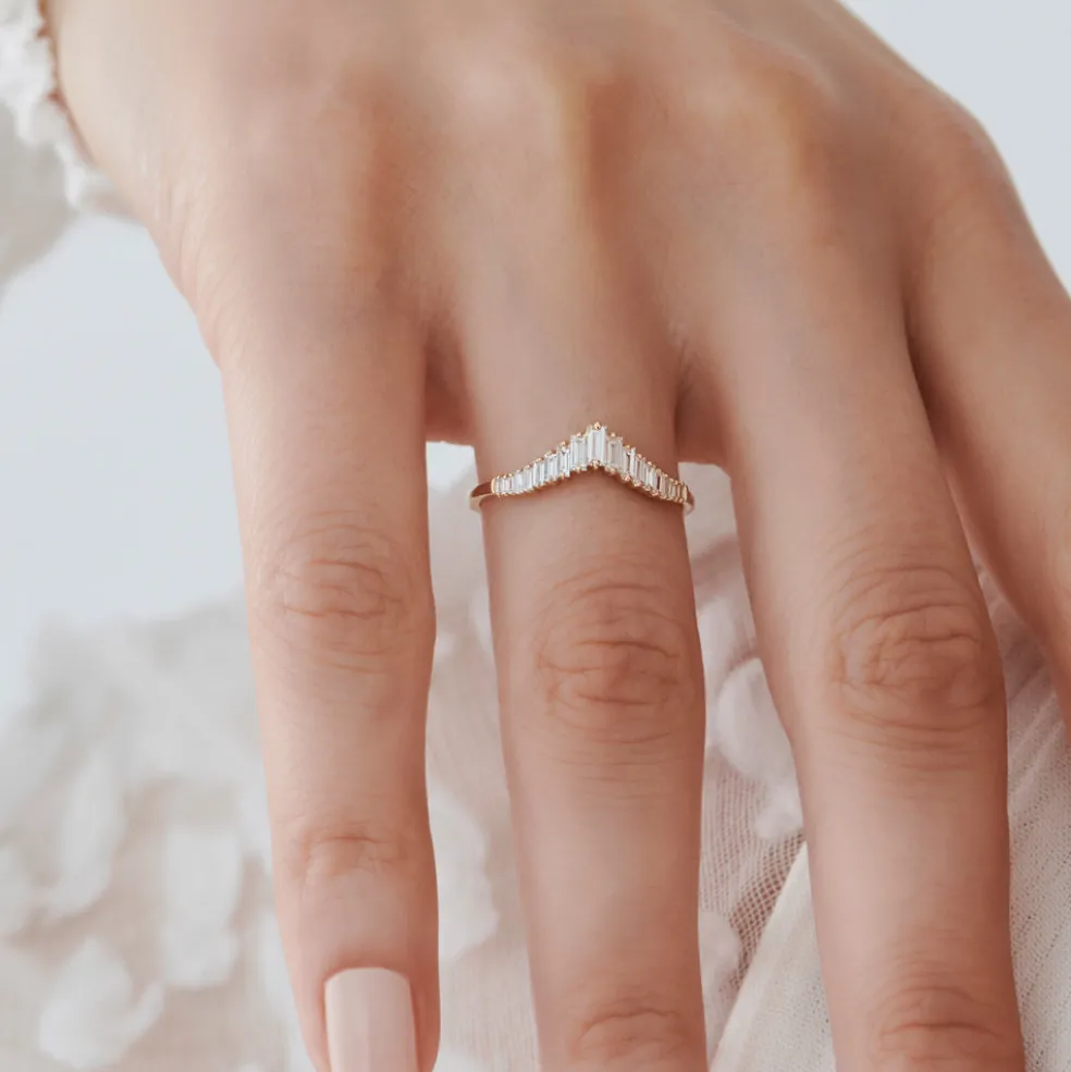 14K Baguette Diamond Curved Tiara Ring
