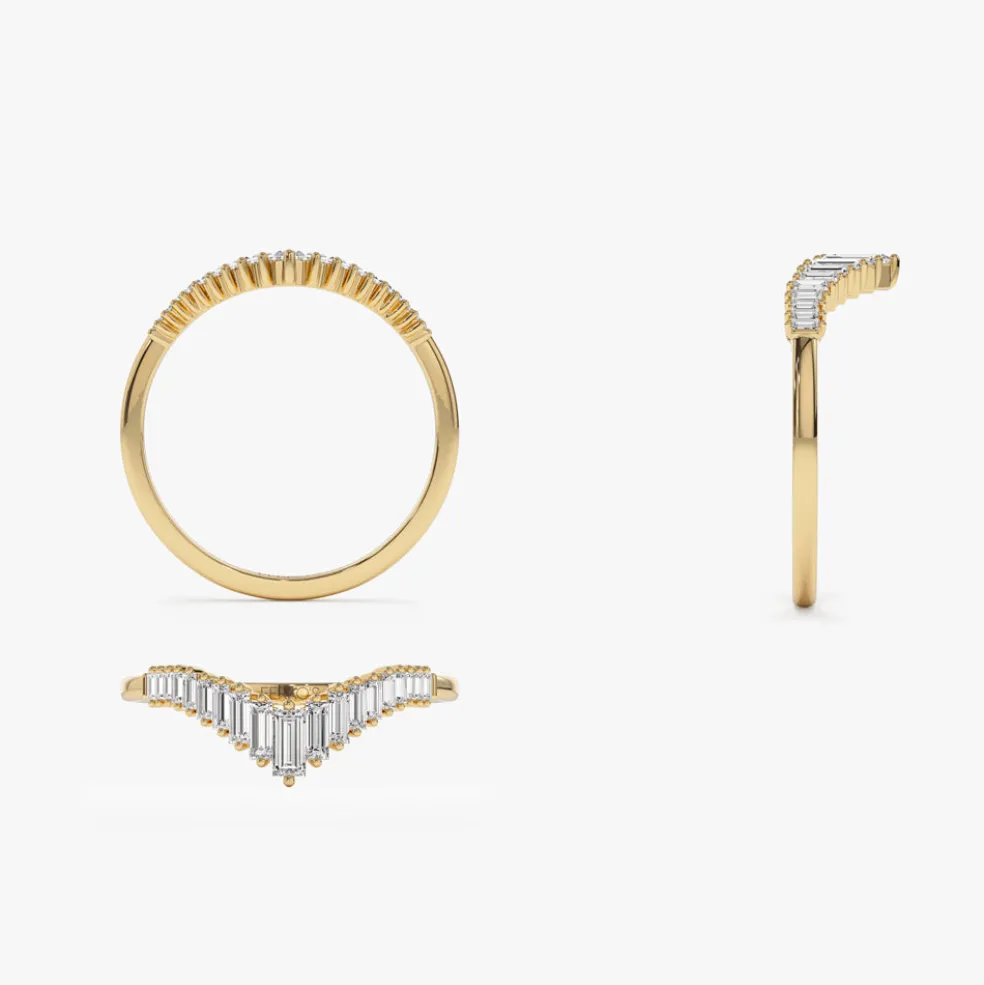 14K Baguette Diamond Curved Tiara Ring