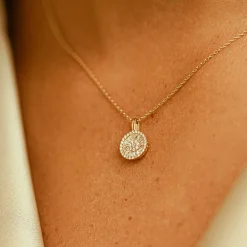 14K Baguette Diamond Disc Cluster Necklace