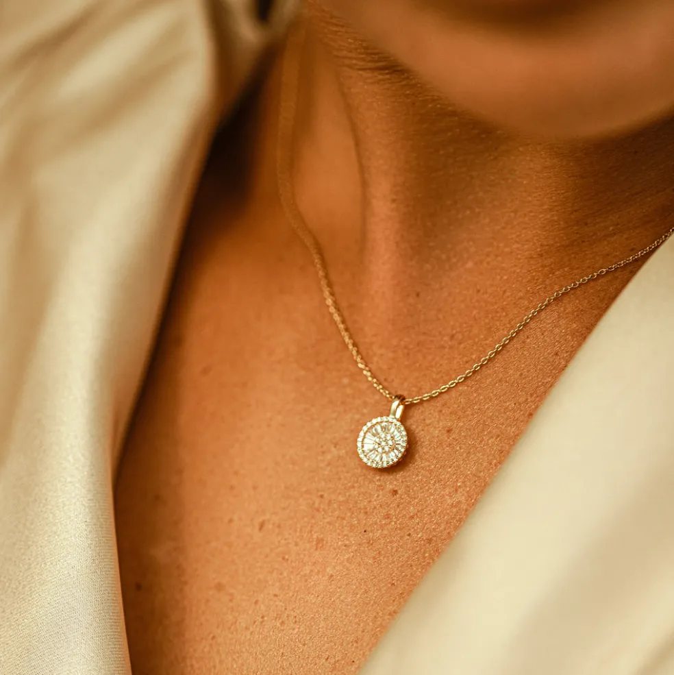 14K Baguette Diamond Disc Cluster Necklace