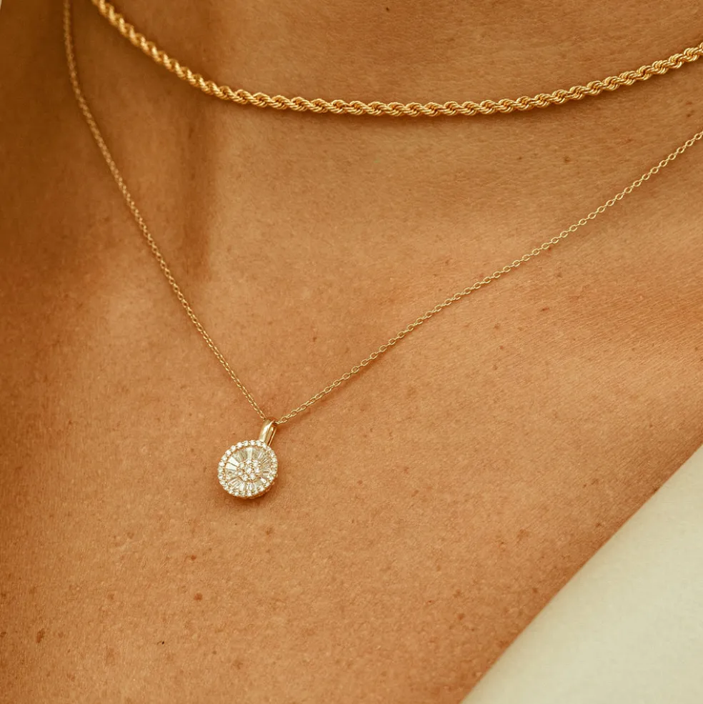 14K Baguette Diamond Disc Cluster Necklace