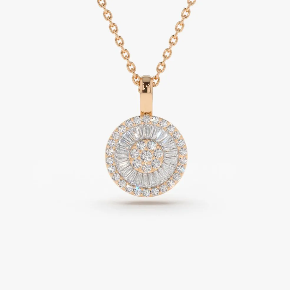 14K Baguette Diamond Disc Cluster Necklace