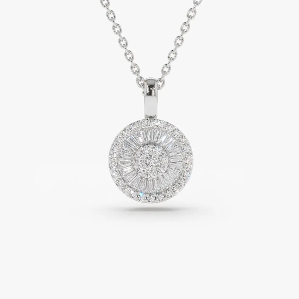 14K Baguette Diamond Disc Cluster Necklace