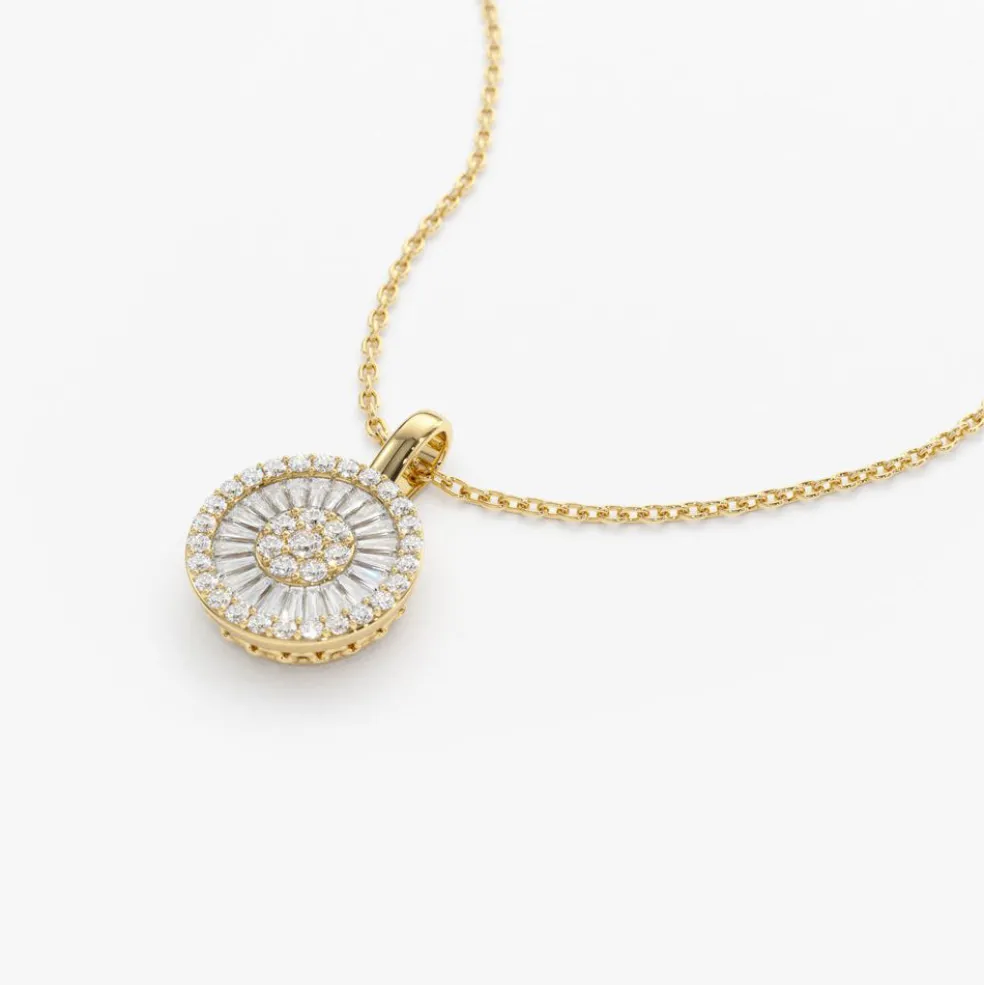 14K Baguette Diamond Disc Cluster Necklace