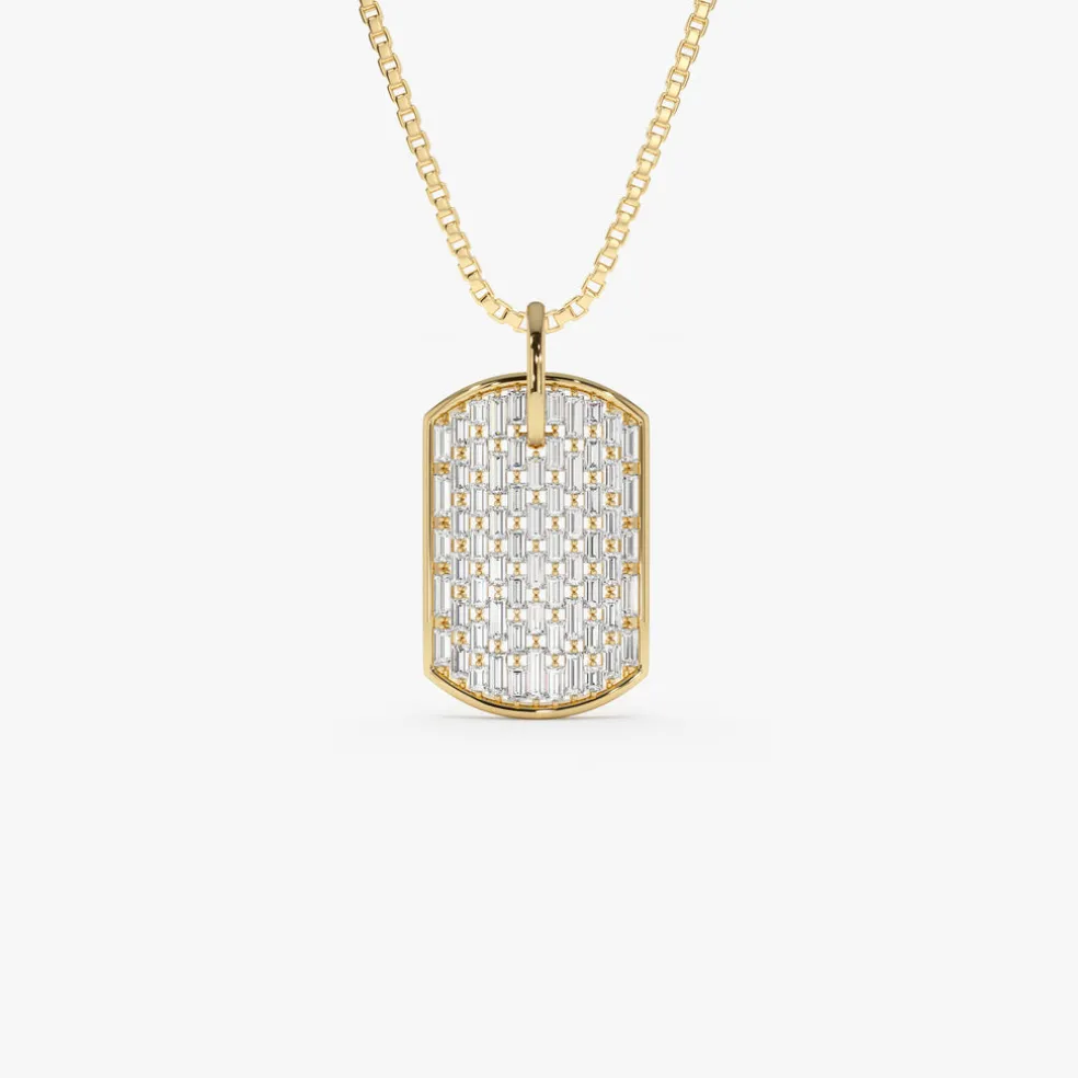 14K Baguette Diamond Dog Tag Pendant