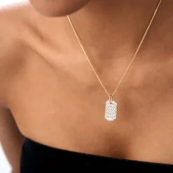 14K Baguette Diamond Dog Tag Pendant