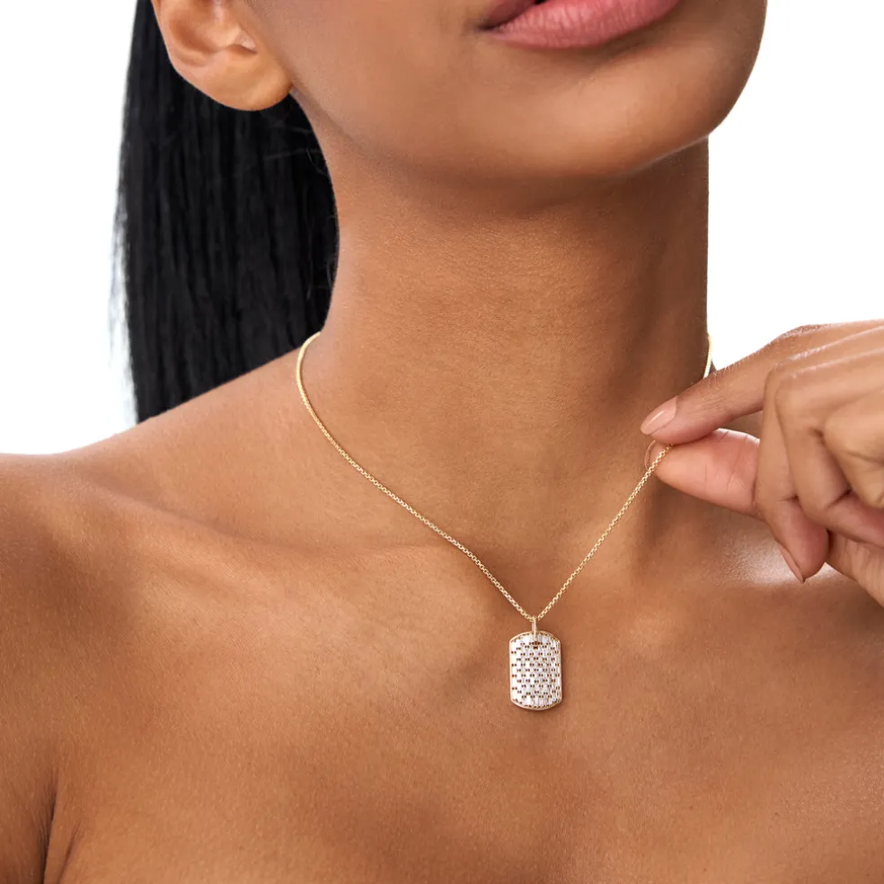 14K Baguette Diamond Dog Tag Pendant