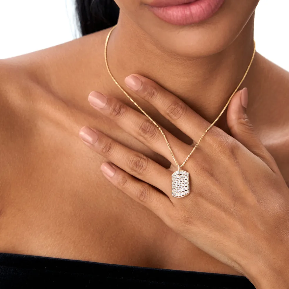 14K Baguette Diamond Dog Tag Pendant
