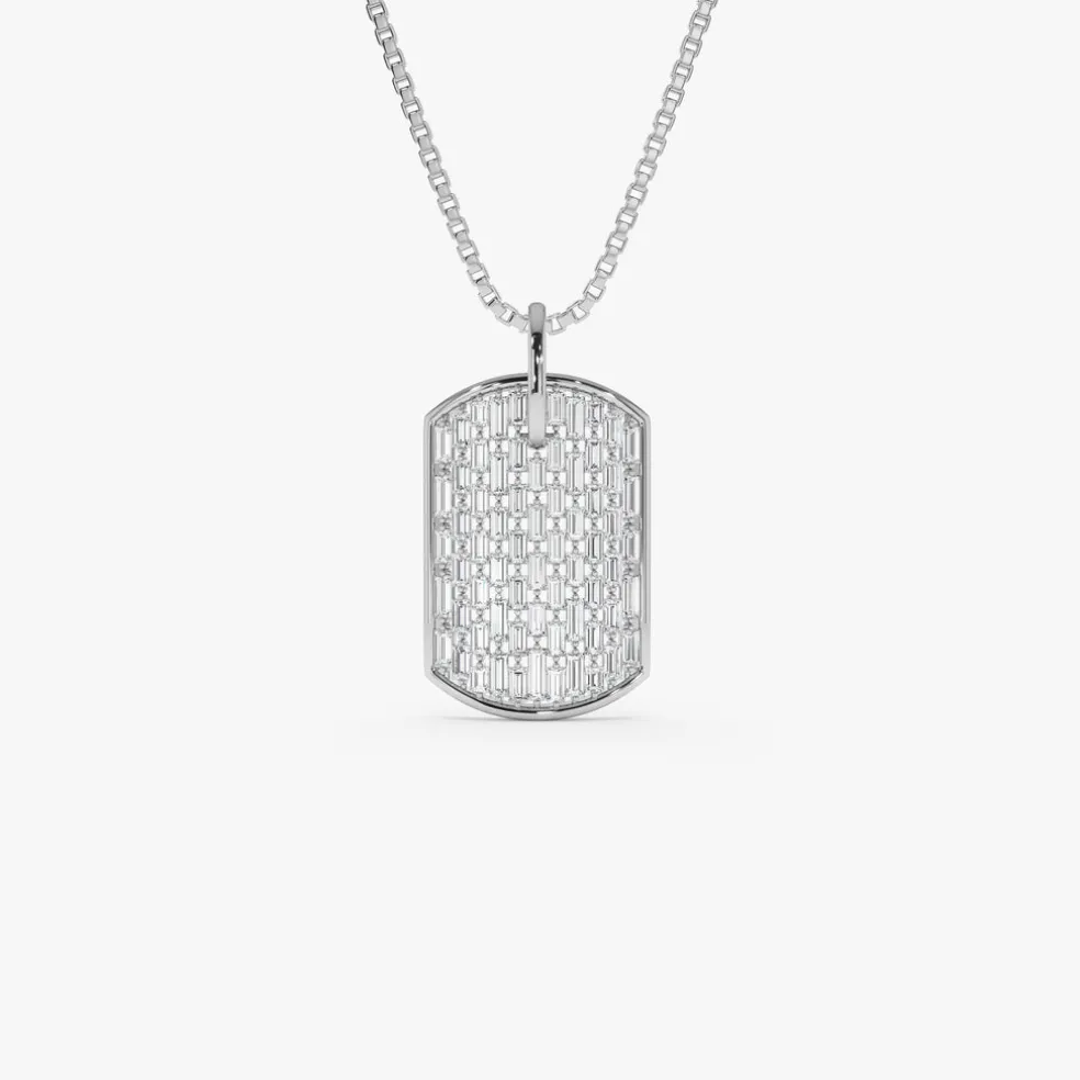 14K Baguette Diamond Dog Tag Pendant
