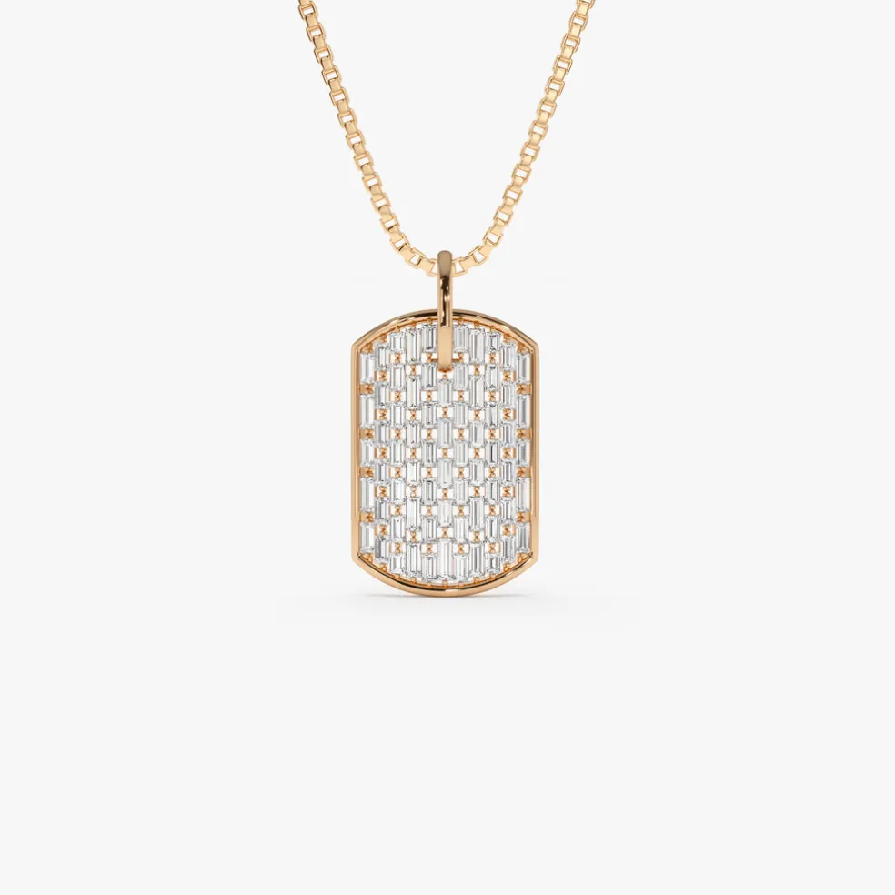 14K Baguette Diamond Dog Tag Pendant
