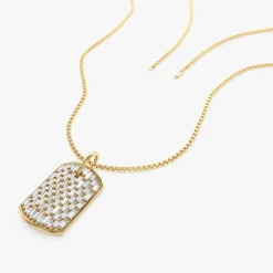 14K Baguette Diamond Dog Tag Pendant