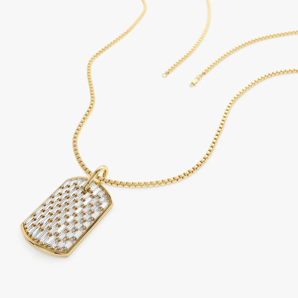 14K Baguette Diamond Dog Tag Pendant