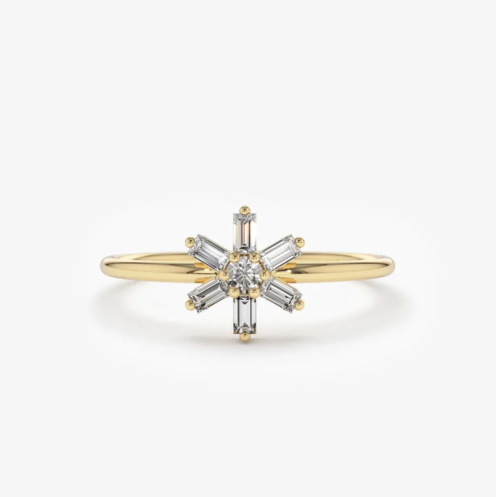 14K Baguette Diamond Flower Ring