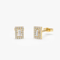 14k Baguette Diamond Halo Setting Diamond Studs