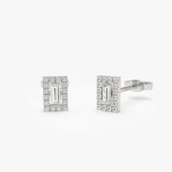 14k Baguette Diamond Halo Setting Diamond Studs