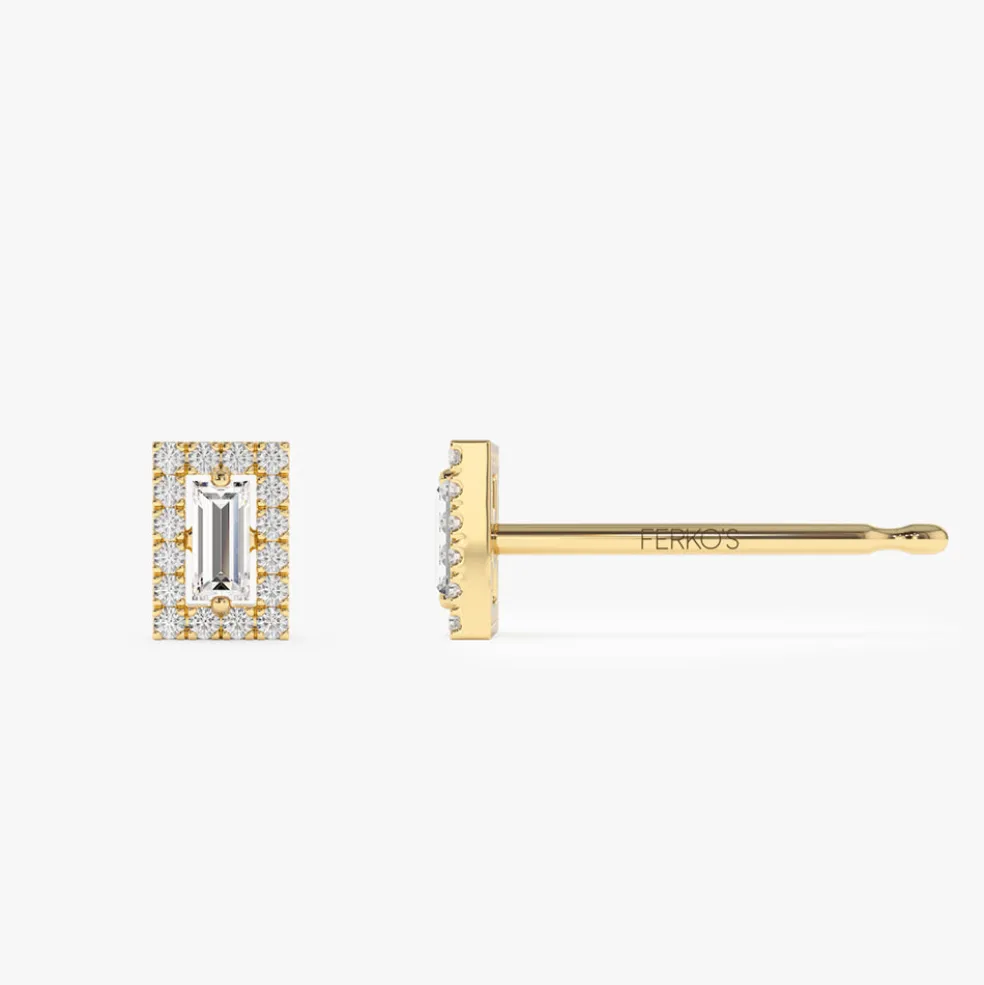 14k Baguette Diamond Halo Setting Diamond Studs