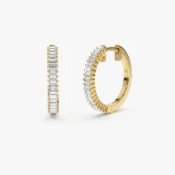 14k Baguette Diamond Hoop Earrings
