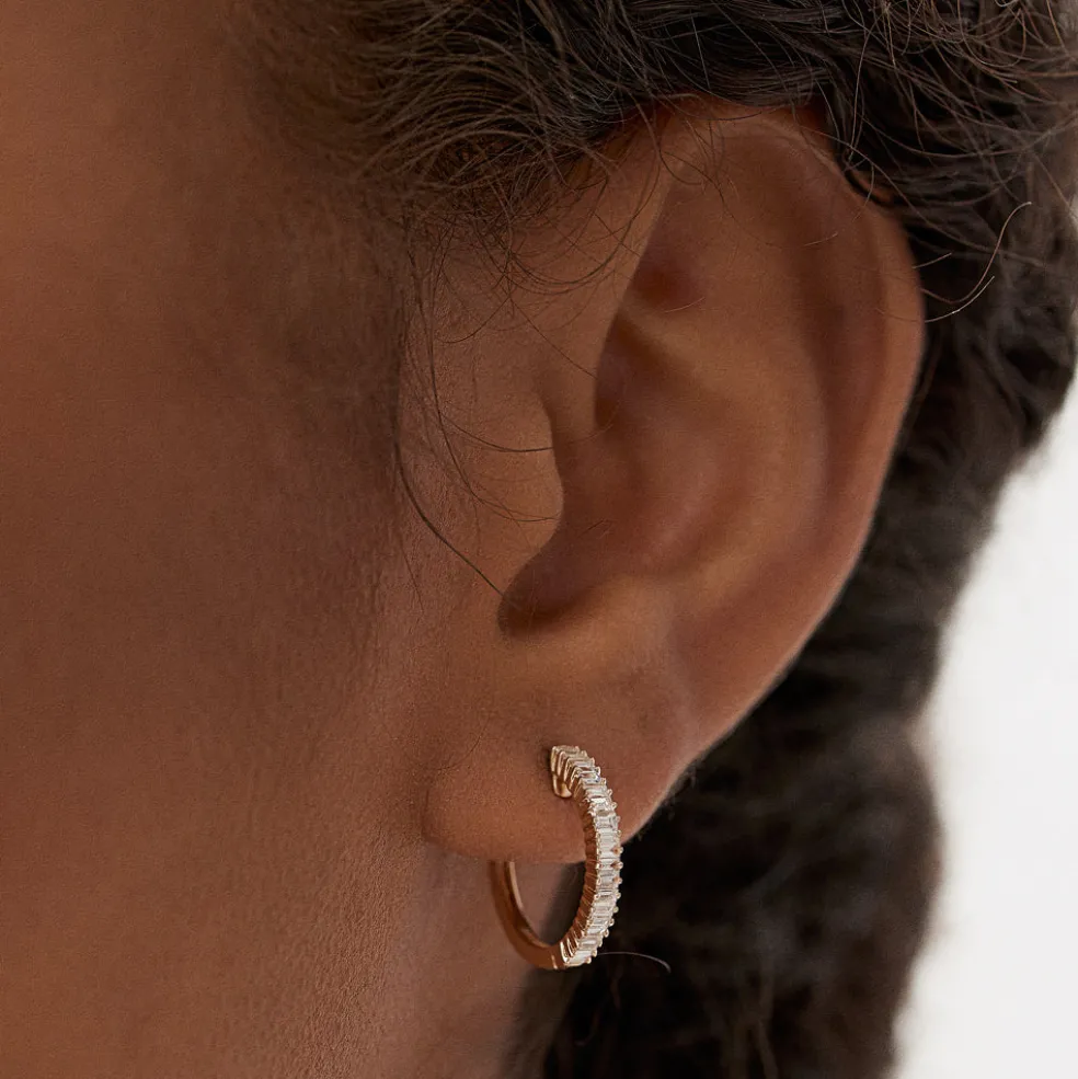 14k Baguette Diamond Hoop Earrings