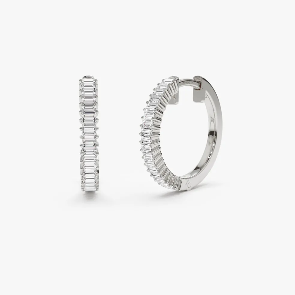 14k Baguette Diamond Hoop Earrings