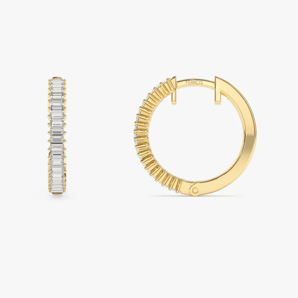14k Baguette Diamond Hoop Earrings