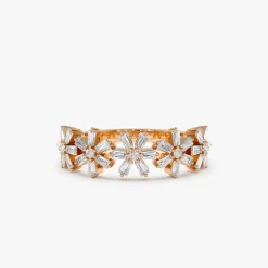 14K Baguette Diamond Multi Flower Design Ring