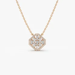 14k Baguette Diamond Necklace in Halo Setting