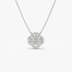 14k Baguette Diamond Necklace in Halo Setting