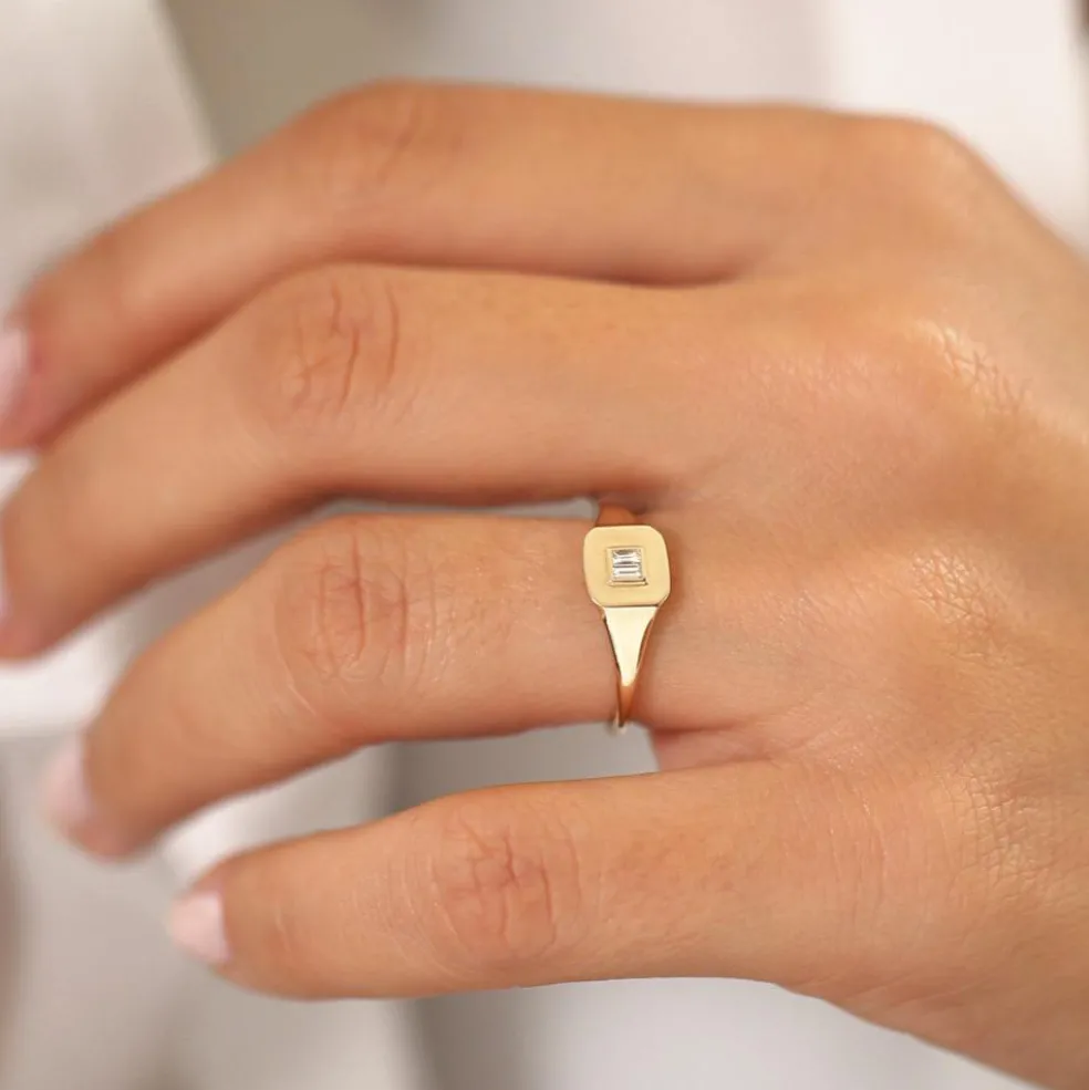 14k Baguette Diamond Pinky Ring