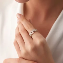 14k Baguette Diamond Ring in Halo Setting