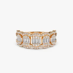 14k Baguette Diamond Ring in Halo Setting
