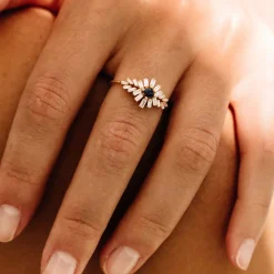 14K Baguette Diamond Ring with Square Sapphire