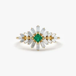 14K Baguette Diamond Ring with a Square Emerald