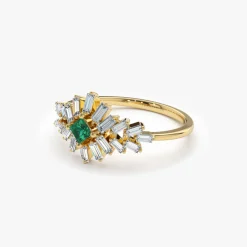 14K Baguette Diamond Ring with a Square Emerald