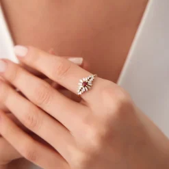 14K Baguette Diamond Ring with a Square Ruby