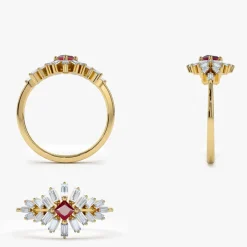 14K Baguette Diamond Ring with a Square Ruby